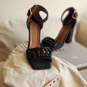 Sz41 Marni Dark Gray Felt Jeweled Ankle Strap Sandals - EUC (worn once)
